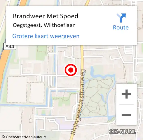 Locatie op kaart van de 112 melding: Brandweer Met Spoed Naar Oegstgeest, Wilthoeflaan op 30 november 2024 20:12