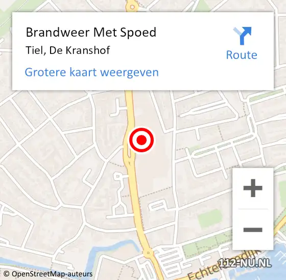 Locatie op kaart van de 112 melding: Brandweer Met Spoed Naar Tiel, De Kranshof op 30 november 2024 20:18