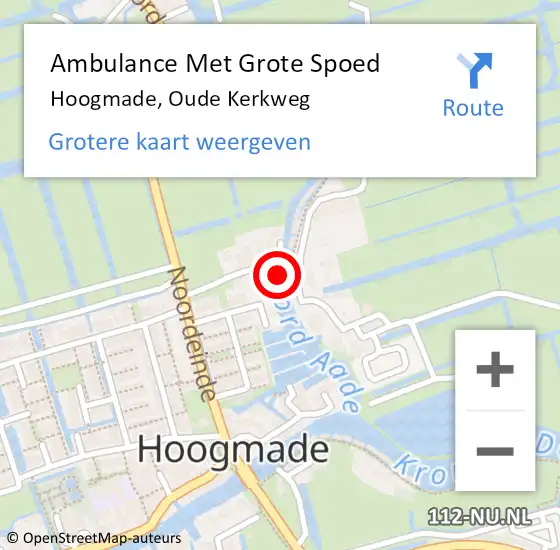 Locatie op kaart van de 112 melding: Ambulance Met Grote Spoed Naar Hoogmade, Oude Kerkweg op 30 november 2024 20:24