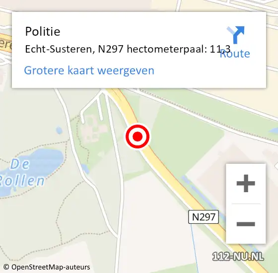 Locatie op kaart van de 112 melding: Politie Echt-Susteren, N297 hectometerpaal: 11,3 op 30 november 2024 20:41