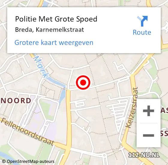 Locatie op kaart van de 112 melding: Politie Met Grote Spoed Naar Breda, Karnemelkstraat op 30 november 2024 20:42