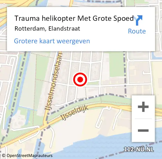 Locatie op kaart van de 112 melding: Trauma helikopter Met Grote Spoed Naar Rotterdam, Elandstraat op 30 november 2024 20:56