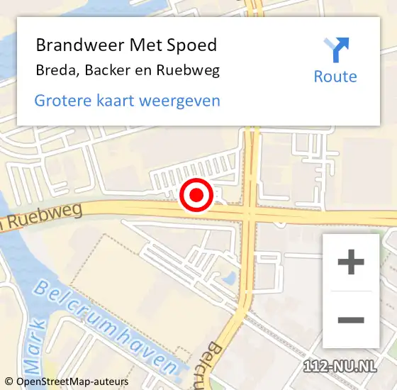 Locatie op kaart van de 112 melding: Brandweer Met Spoed Naar Breda, Backer en Ruebweg op 30 november 2024 21:51