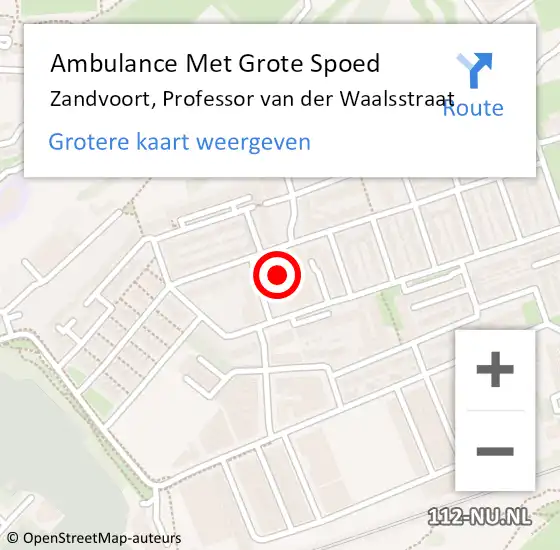 Locatie op kaart van de 112 melding: Ambulance Met Grote Spoed Naar Zandvoort, Professor van der Waalsstraat op 30 november 2024 22:05