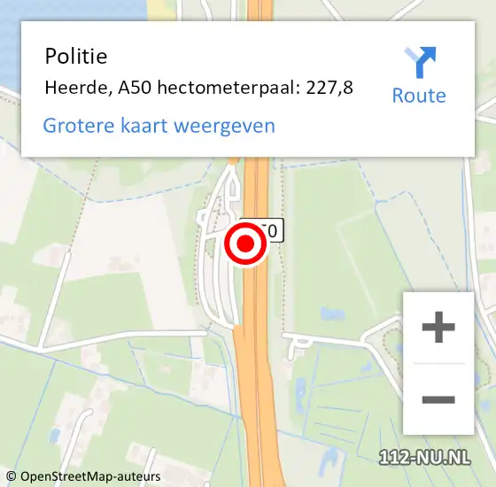 Locatie op kaart van de 112 melding: Politie Heerde, A50 hectometerpaal: 227,8 op 30 november 2024 22:09