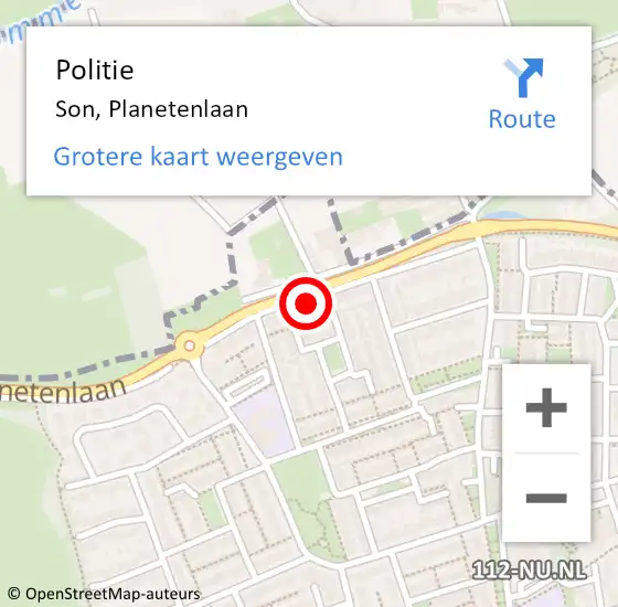 Locatie op kaart van de 112 melding: Politie Son, Planetenlaan op 30 november 2024 23:54