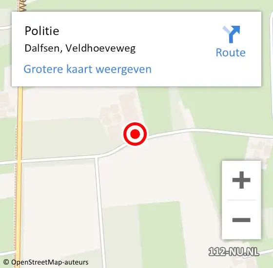 Locatie op kaart van de 112 melding: Politie Dalfsen, Veldhoeveweg op 1 december 2024 00:12