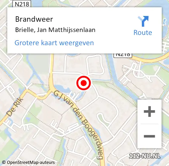 Locatie op kaart van de 112 melding: Brandweer Brielle, Jan Matthijssenlaan op 1 december 2024 00:17