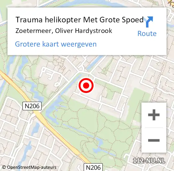 Locatie op kaart van de 112 melding: Trauma helikopter Met Grote Spoed Naar Zoetermeer, Oliver Hardystrook op 1 december 2024 00:31