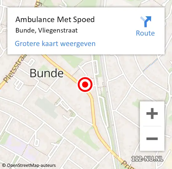 Locatie op kaart van de 112 melding: Ambulance Met Spoed Naar Bunde, Vliegenstraat op 28 oktober 2014 19:21