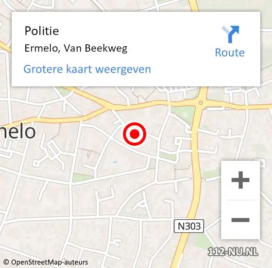 Locatie op kaart van de 112 melding: Politie Ermelo, Van Beekweg op 1 december 2024 02:58