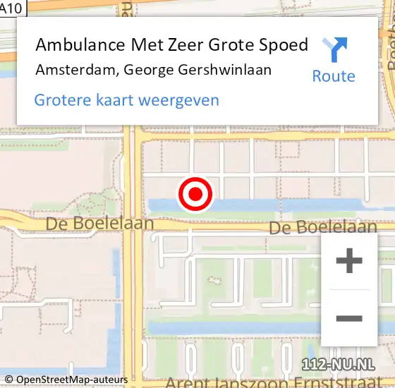 Locatie op kaart van de 112 melding: Ambulance Met Zeer Grote Spoed Naar Amsterdam, George Gershwinlaan op 1 december 2024 03:54