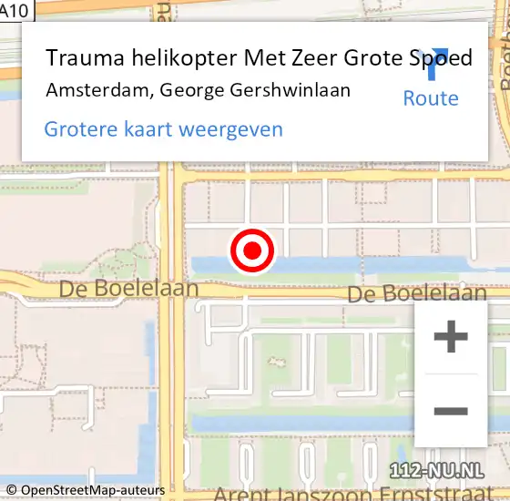 Locatie op kaart van de 112 melding: Trauma helikopter Met Zeer Grote Spoed Naar Amsterdam, George Gershwinlaan op 1 december 2024 03:54