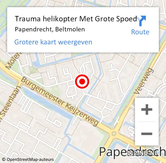 Locatie op kaart van de 112 melding: Trauma helikopter Met Grote Spoed Naar Papendrecht, Beltmolen op 1 december 2024 04:31