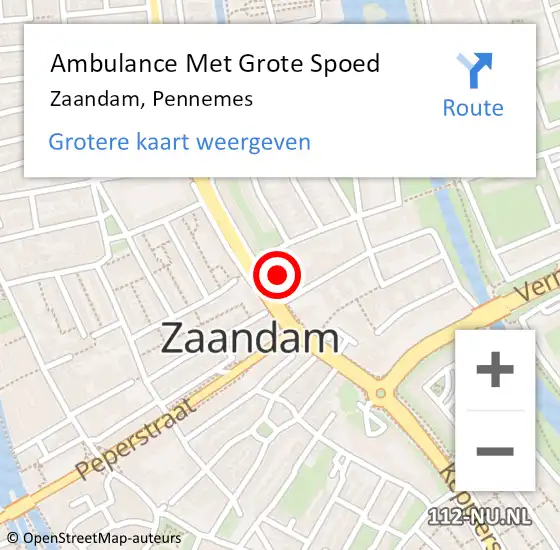 Locatie op kaart van de 112 melding: Ambulance Met Grote Spoed Naar Zaandam, Pennemes op 1 december 2024 05:59