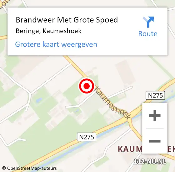 Locatie op kaart van de 112 melding: Brandweer Met Grote Spoed Naar Beringe, Kaumeshoek op 1 december 2024 06:38