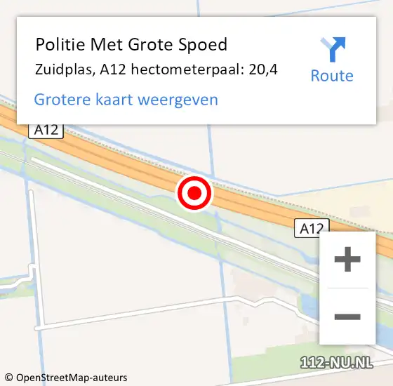 Locatie op kaart van de 112 melding: Politie Met Grote Spoed Naar Zuidplas, A12 hectometerpaal: 20,4 op 1 december 2024 07:04