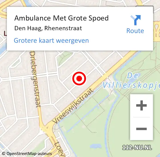 Locatie op kaart van de 112 melding: Ambulance Met Grote Spoed Naar Den Haag, Rhenenstraat op 1 december 2024 07:10