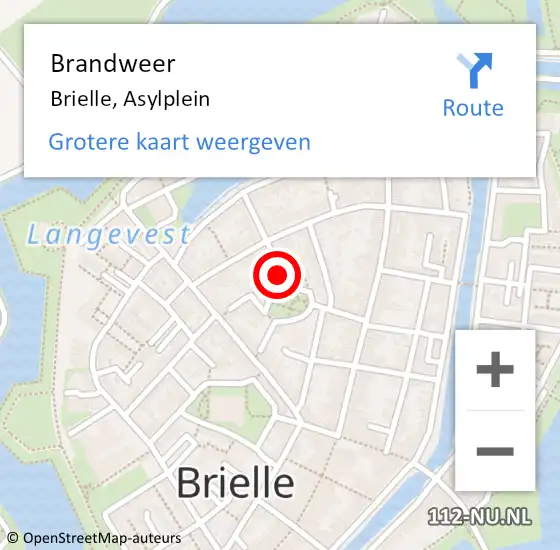 Locatie op kaart van de 112 melding: Brandweer Brielle, Asylplein op 1 december 2024 07:26