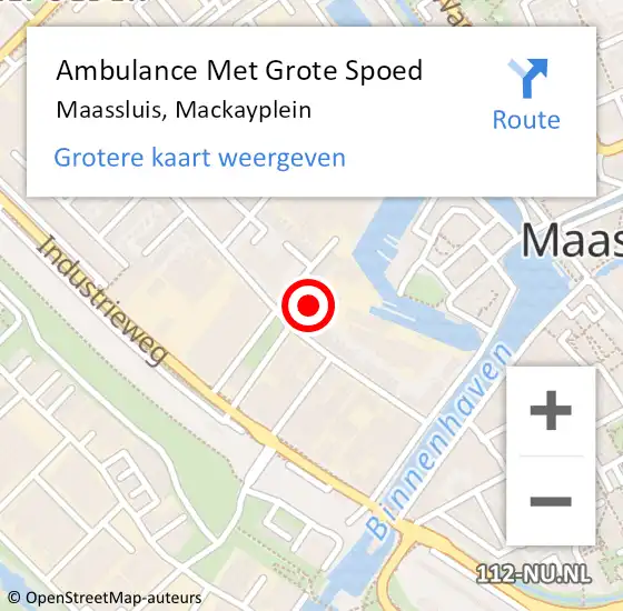 Locatie op kaart van de 112 melding: Ambulance Met Grote Spoed Naar Maassluis, Mackayplein op 1 december 2024 08:03