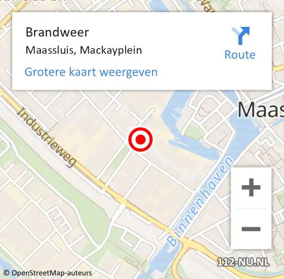 Locatie op kaart van de 112 melding: Brandweer Maassluis, Mackayplein op 1 december 2024 08:35