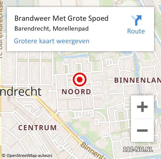 Locatie op kaart van de 112 melding: Brandweer Met Grote Spoed Naar Barendrecht, Morellenpad op 1 december 2024 09:46