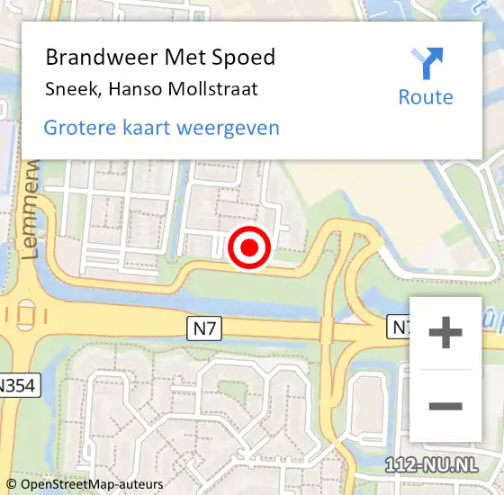 Locatie op kaart van de 112 melding: Brandweer Met Spoed Naar Sneek, Hanso Mollstraat op 1 december 2024 10:26