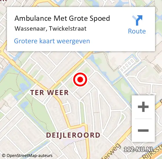 Locatie op kaart van de 112 melding: Ambulance Met Grote Spoed Naar Wassenaar, Twickelstraat op 1 december 2024 10:38