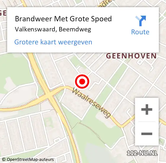 Locatie op kaart van de 112 melding: Brandweer Met Grote Spoed Naar Valkenswaard, Beemdweg op 1 december 2024 10:56