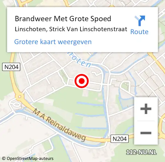 Locatie op kaart van de 112 melding: Brandweer Met Grote Spoed Naar Linschoten, Strick Van Linschotenstraat op 19 oktober 2013 04:48