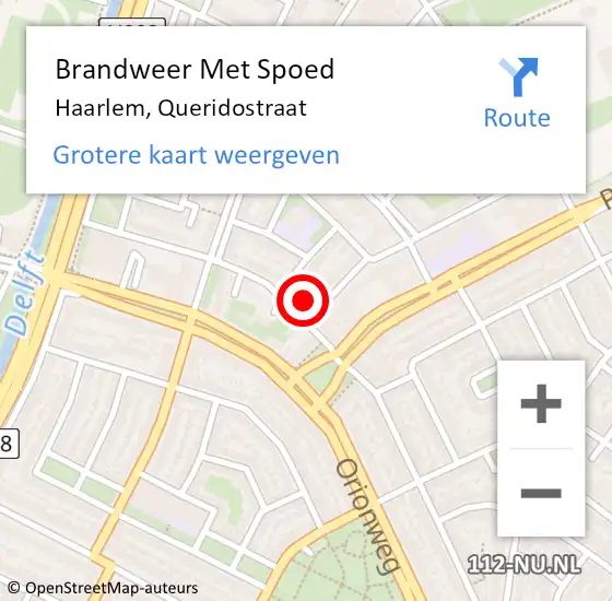 Locatie op kaart van de 112 melding: Brandweer Met Spoed Naar Haarlem, Queridostraat op 1 december 2024 11:11