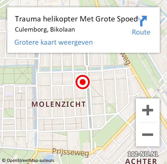 Locatie op kaart van de 112 melding: Trauma helikopter Met Grote Spoed Naar Culemborg, Bikolaan op 1 december 2024 11:18