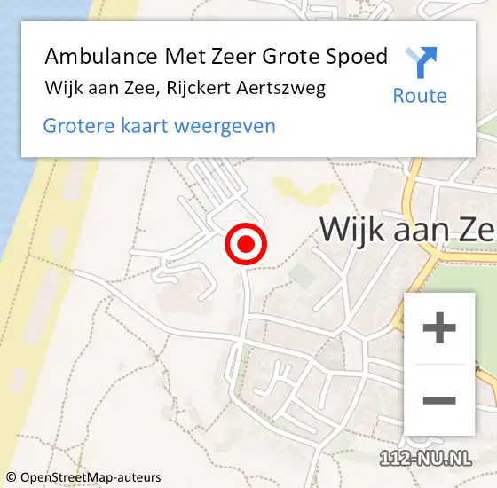 Locatie op kaart van de 112 melding: Ambulance Met Zeer Grote Spoed Naar Wijk aan Zee, Rijckert Aertszweg op 1 december 2024 12:56