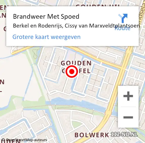 Locatie op kaart van de 112 melding: Brandweer Met Spoed Naar Berkel en Rodenrijs, Cissy van Marxveldtplantsoen op 1 december 2024 13:01