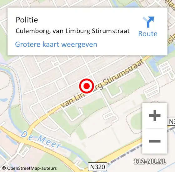 Locatie op kaart van de 112 melding: Politie Culemborg, van Limburg Stirumstraat op 1 december 2024 13:19