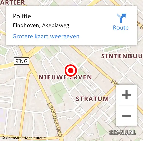 Locatie op kaart van de 112 melding: Politie Eindhoven, Akebiaweg op 1 december 2024 13:25