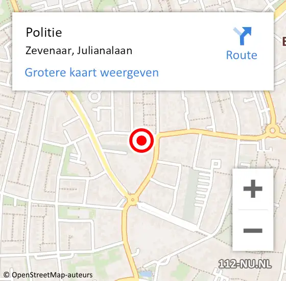 Locatie op kaart van de 112 melding: Politie Zevenaar, Julianalaan op 1 december 2024 13:25