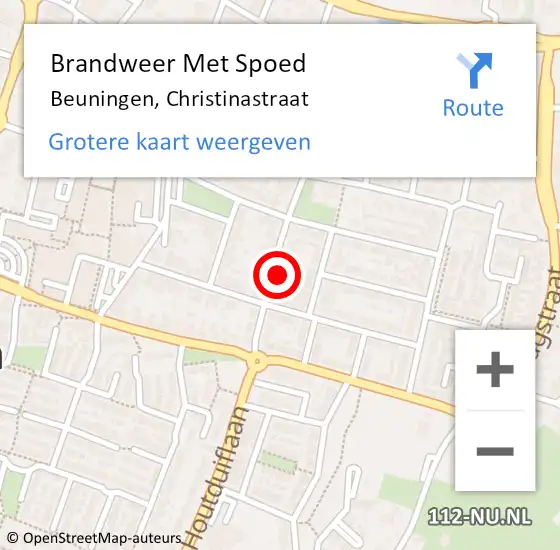 Locatie op kaart van de 112 melding: Brandweer Met Spoed Naar Beuningen, Christinastraat op 1 december 2024 13:29