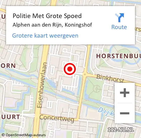 Locatie op kaart van de 112 melding: Politie Met Grote Spoed Naar Alphen aan den Rijn, Koningshof op 1 december 2024 13:29