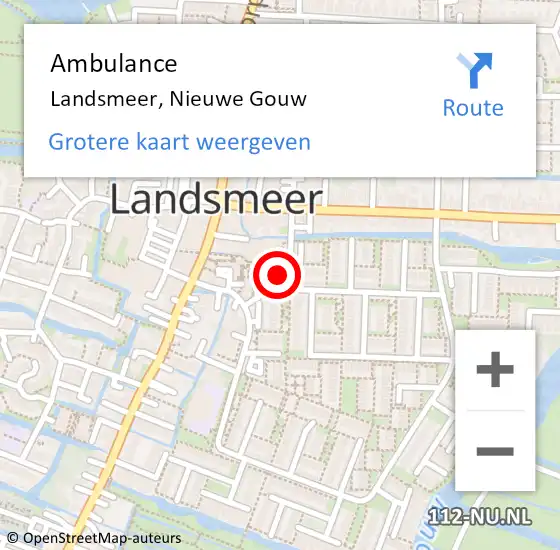 Locatie op kaart van de 112 melding: Ambulance Landsmeer, Nieuwe Gouw op 1 december 2024 14:32