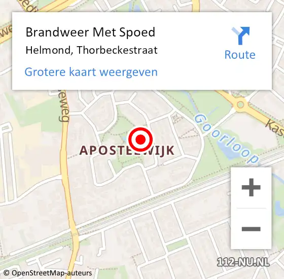 Locatie op kaart van de 112 melding: Brandweer Met Spoed Naar Helmond, Thorbeckestraat op 1 december 2024 14:46