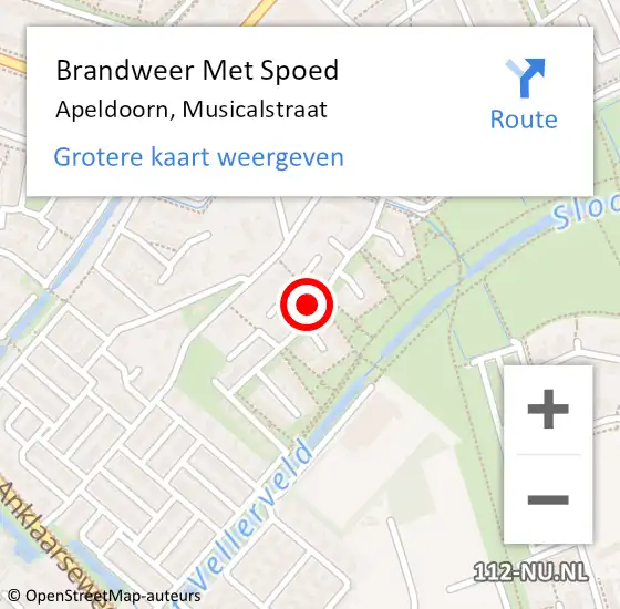 Locatie op kaart van de 112 melding: Brandweer Met Spoed Naar Apeldoorn, Musicalstraat op 1 december 2024 15:00