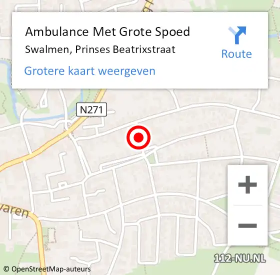 Locatie op kaart van de 112 melding: Ambulance Met Grote Spoed Naar Swalmen, Prinses Beatrixstraat op 1 december 2024 15:04