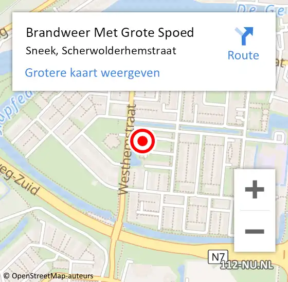 Locatie op kaart van de 112 melding: Brandweer Met Grote Spoed Naar Sneek, Scherwolderhemstraat op 1 december 2024 15:45