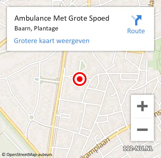 Locatie op kaart van de 112 melding: Ambulance Met Grote Spoed Naar Baarn, Plantage op 28 oktober 2014 20:46