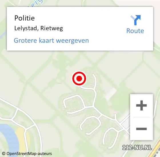 Locatie op kaart van de 112 melding: Politie Lelystad, Rietweg op 1 december 2024 15:57