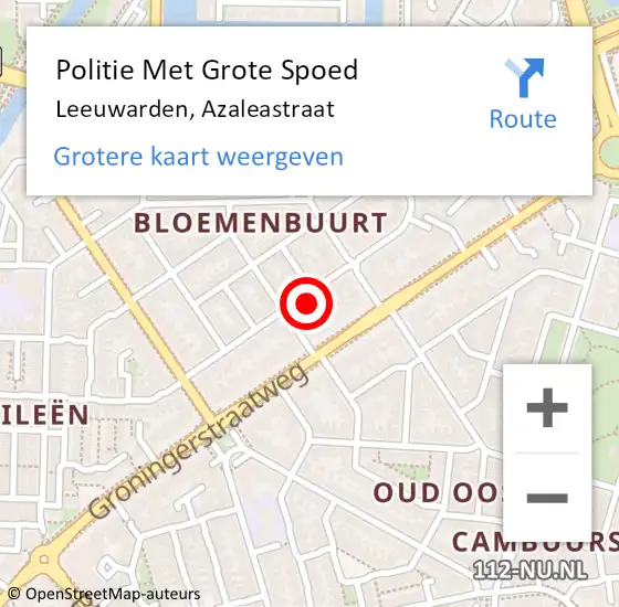 Locatie op kaart van de 112 melding: Politie Met Grote Spoed Naar Leeuwarden, Azaleastraat op 1 december 2024 16:19