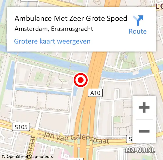 Locatie op kaart van de 112 melding: Ambulance Met Zeer Grote Spoed Naar Amsterdam, Erasmusgracht op 1 december 2024 16:43