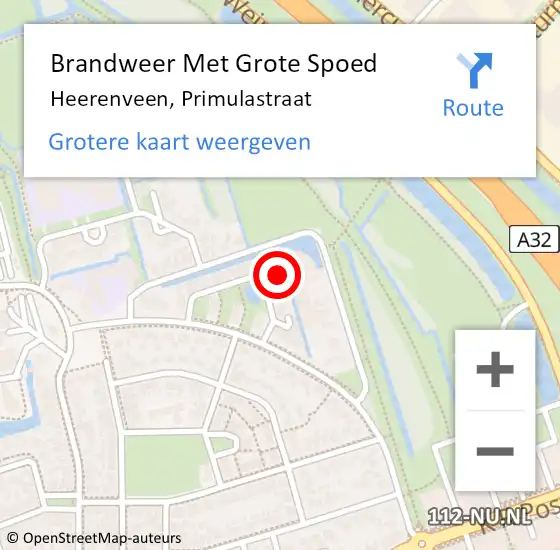 Locatie op kaart van de 112 melding: Brandweer Met Grote Spoed Naar Heerenveen, Primulastraat op 1 december 2024 16:55