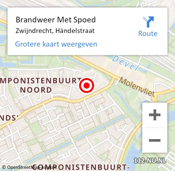 Locatie op kaart van de 112 melding: Brandweer Met Spoed Naar Zwijndrecht, Händelstraat op 1 december 2024 17:06